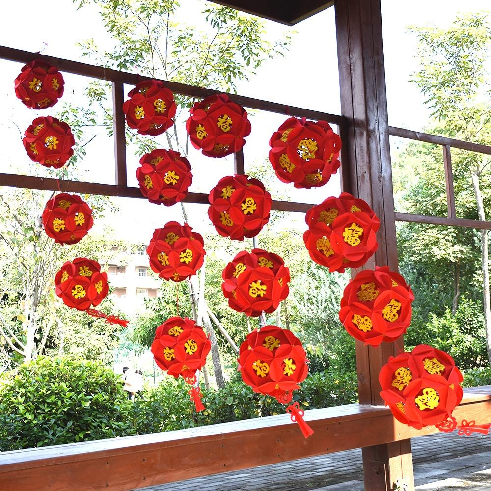 LOVENVOY Hydrangea Palace Lantern 2PCS Chinese New Year Decorations for Party Wedding Supplies Spring Festival Decorations Mid-Autumn Moon Festival Wedding Party Room Ornaments Gilt Red Lanterns - Image 2