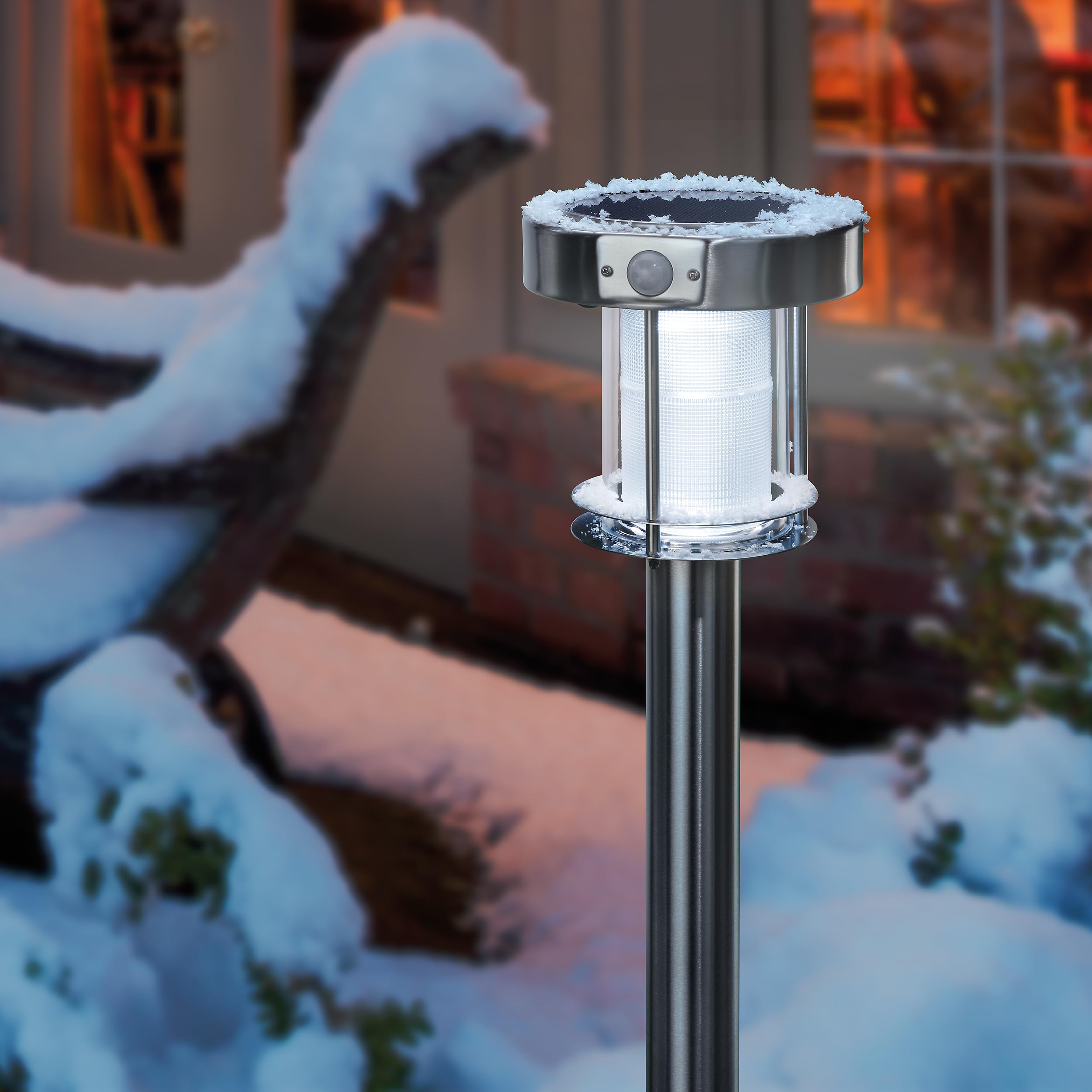 esotec Solar Wegeleuchte mit Bewegungsmelder Ancona, Gartenlampe Standleuchte für außen, DuoColor warmweiß kaltweiß, Edelstahl, H=71cm, IP44, 102534
