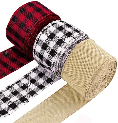 CHICHIC Christmas Ribbon Buffalo Plaid Ribbon Burlap Ribbon Christmas Tree