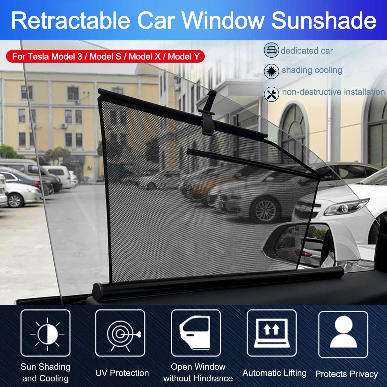 Pantalla De Ventana De Coche RetráCtil, Parasol Enrollable para Coche, Parasoles De La Ventana Lateral del Coche, para Tesla Modelo 3/S/X/Y,Rear Side Window,Model Y