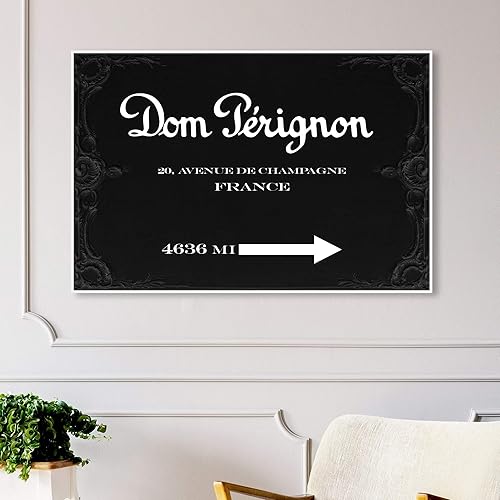 Miniatura 4 de The Oliver Gal Artist Co. Drinks and Spirits - Lienzo decorativo con texto en inglés "Dom P Road Sign Night", color negro, blanco