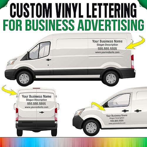 Nombre comercial, información, eslogan etiqueta engomada de vinilo personalizado con letras para ventana de automóvil, vidrio de negocios, camión,