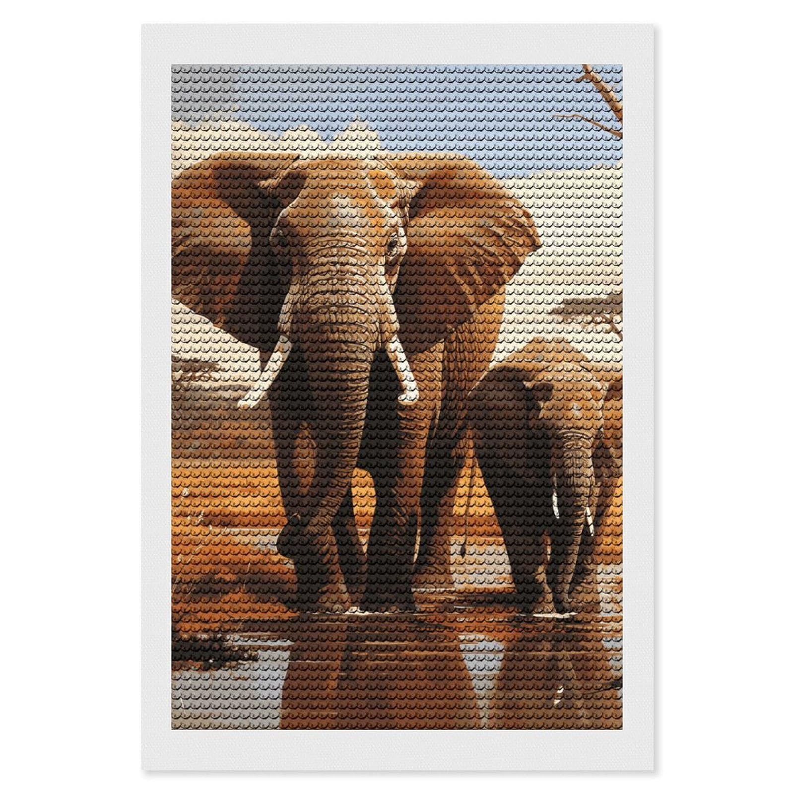 Elephant Family Diamond Art Kits for Adults, DIY 5D Diamonds Painting Kits for Beginner, Round Full Drill Diamond Dots Painting, Diamonds Pictures Gem Art and Crafts Wall Decor 8"x12"