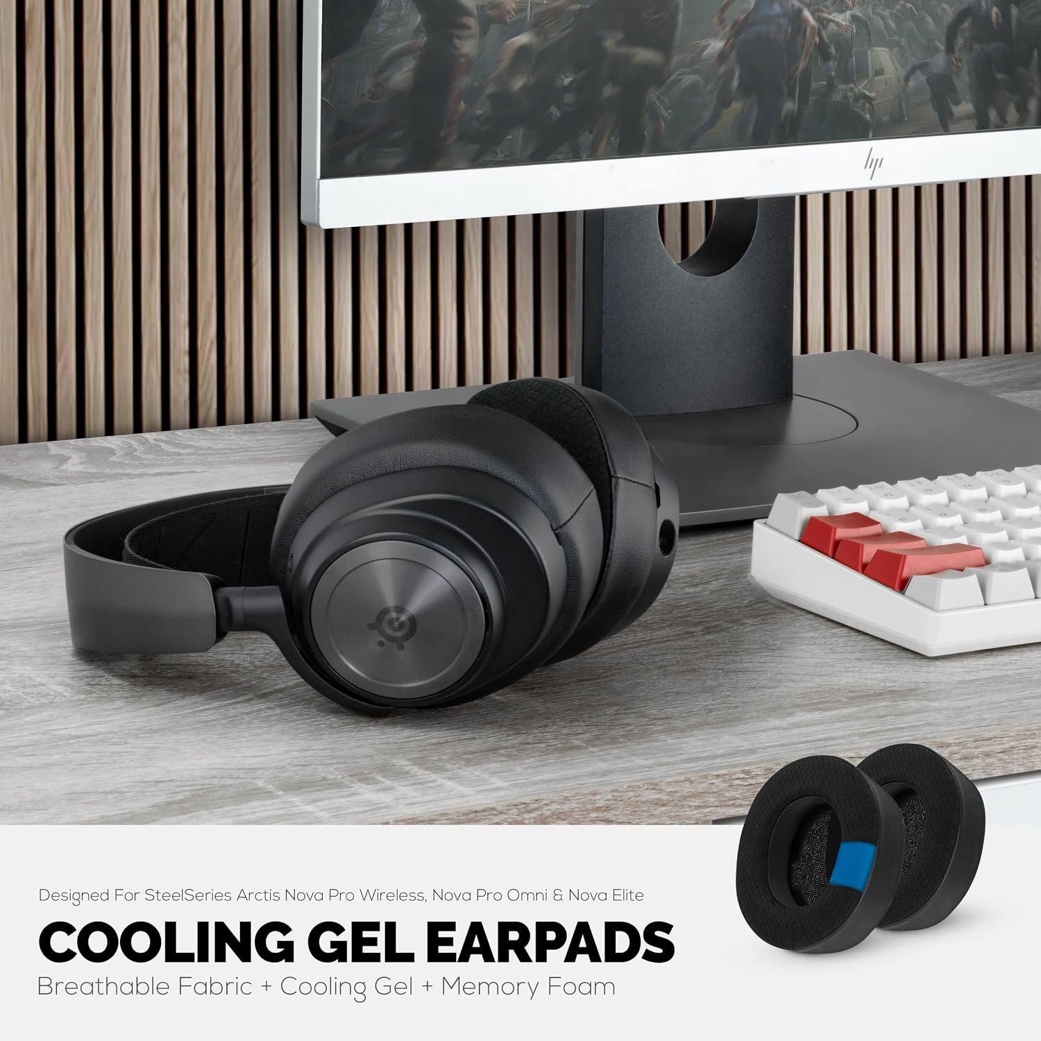 Hybrid Ear Pads for Arctis Nova Pro, Elite and Pro Omni Wireless - with Thick Memory Foam, Cooling Gel & Breathable Mesh & Leather, Improved Comfort & Sound Isolation, Earpads by Brainwavz
