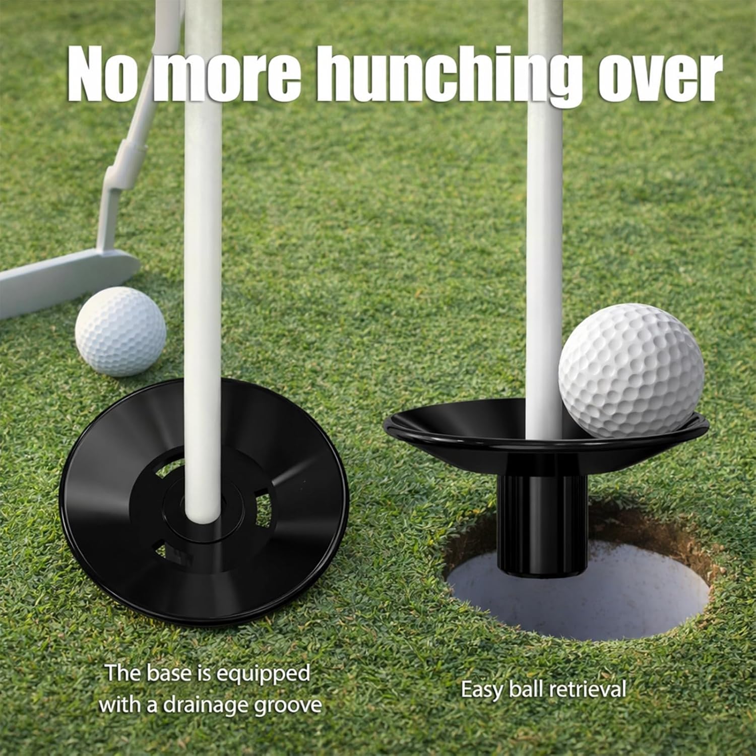 Golf Flagstick with Ball Retrieval Base - Portable Putting Green Flag Stick for Yard, Practice Green, Club, Driving Range, 3FT Height, 5 Pcs
