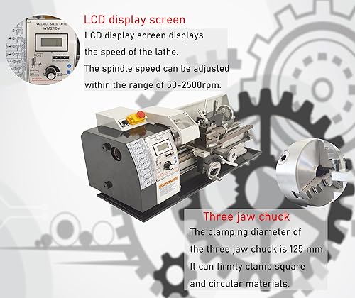 Miniatura 6 de HQHAOTWU 7 "* 12" torno de metal de sobremesa, torno de metal de precisión de hilos métricospulgadas, mini torno 600W motor sin escobillas
