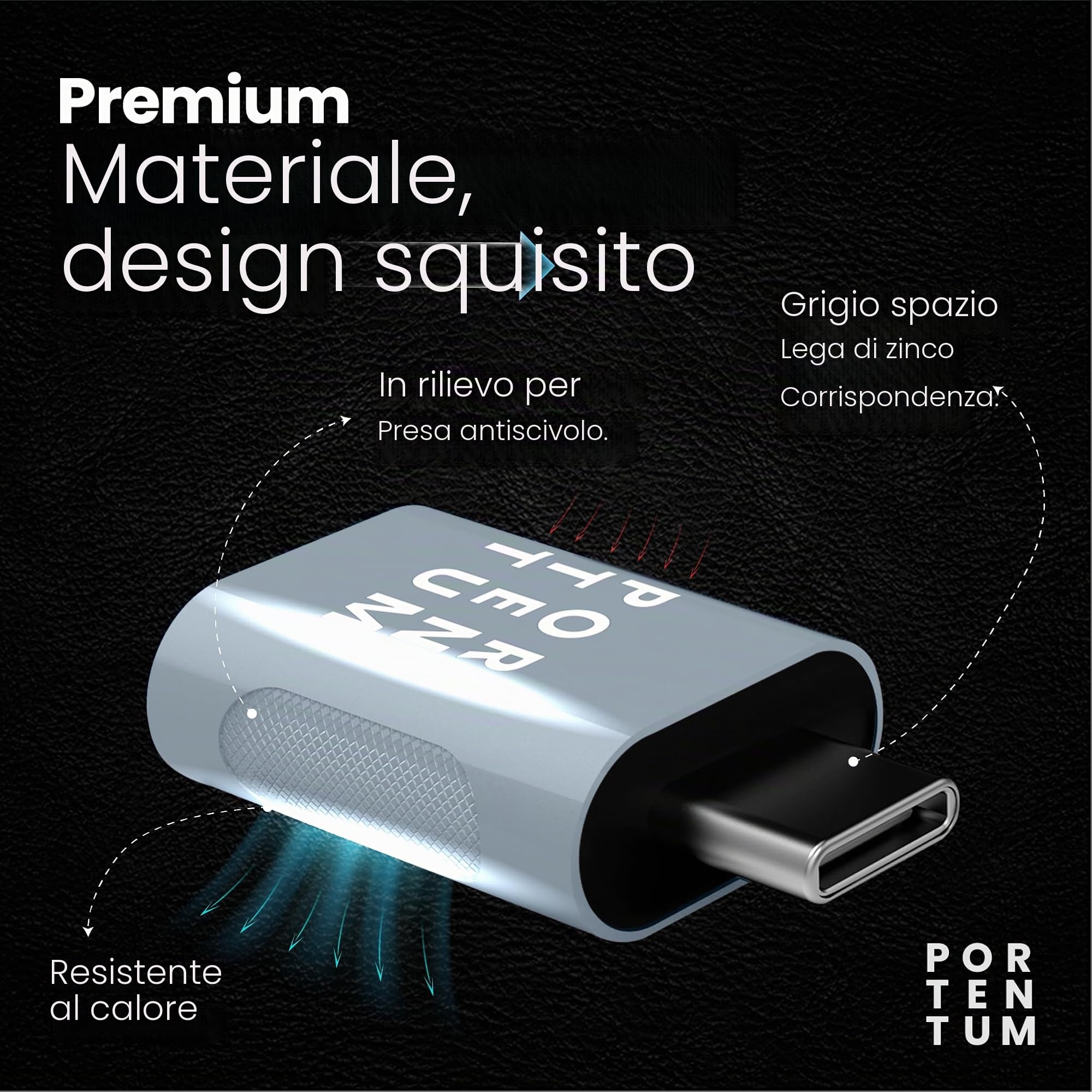 PORTENTUM Adattatore USB C a USB 3.0 OTG 10 Gb Zinco