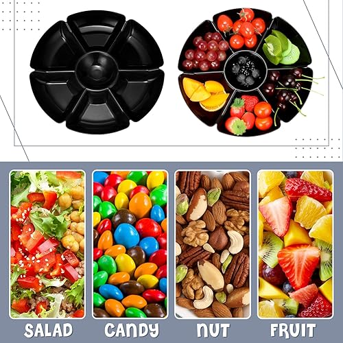 Miniatura 6 de 4 bandejas seccionales redondas de plástico para servirplatos, bandeja dividida para fiestas con tenedor desechable, bandeja de aperitivos de 7