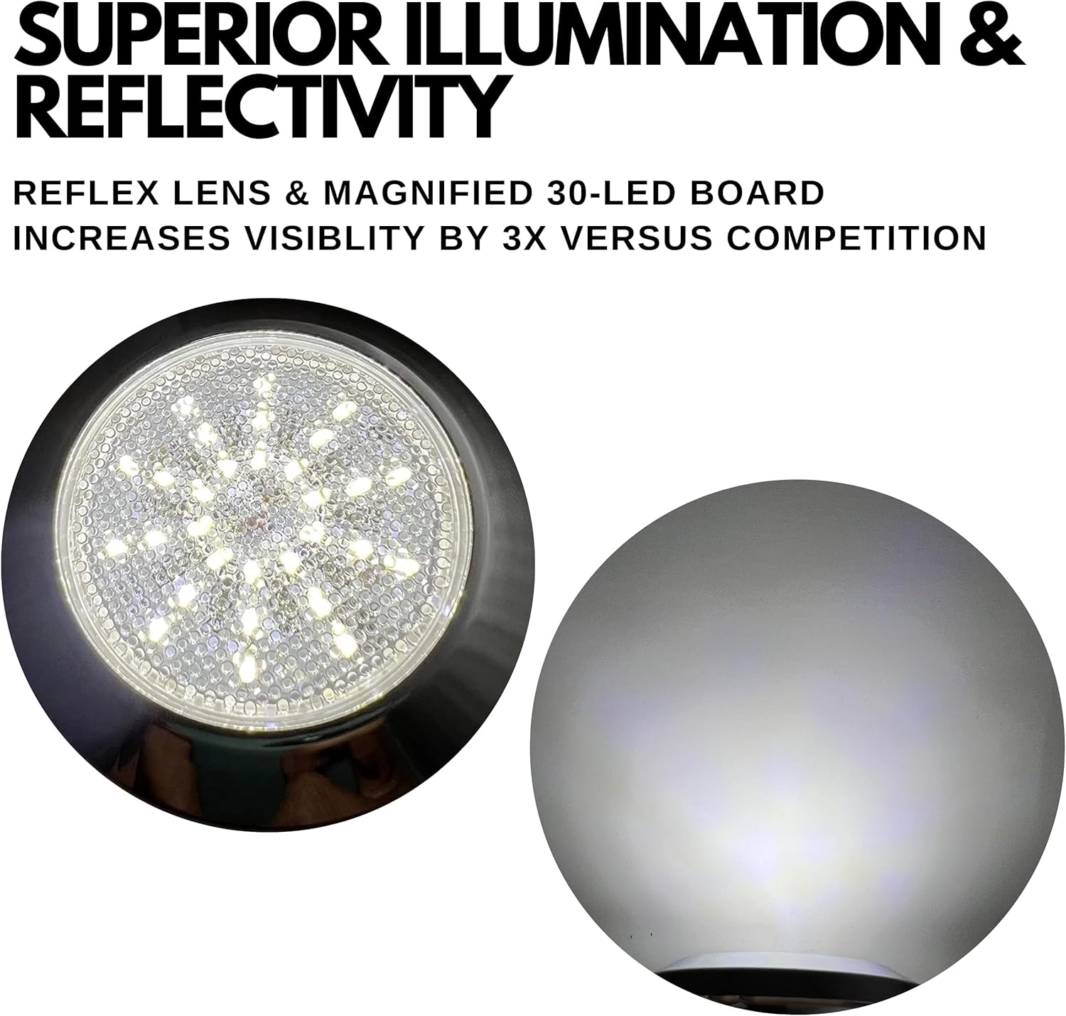 4 Pack- Universal Interior Light Round 30 LED Reading Light Ceiling Dome Roof Car Truck Boat Chrome Bezel Housing- 2.7" Diameter Super Bright! White LED's