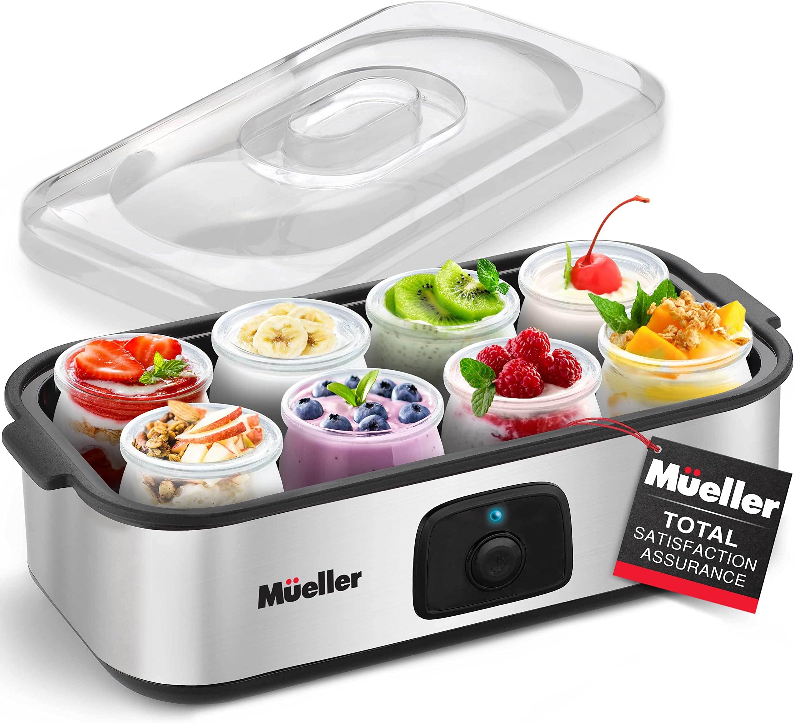Mueller Yogurt Maker Machine with 8 Glass Jars/Lids, One Touch Display: Perfect for Organic, Sweetened, Flavored, Plain, or Sugar Free Options for Baby, Kids, & Parfaits