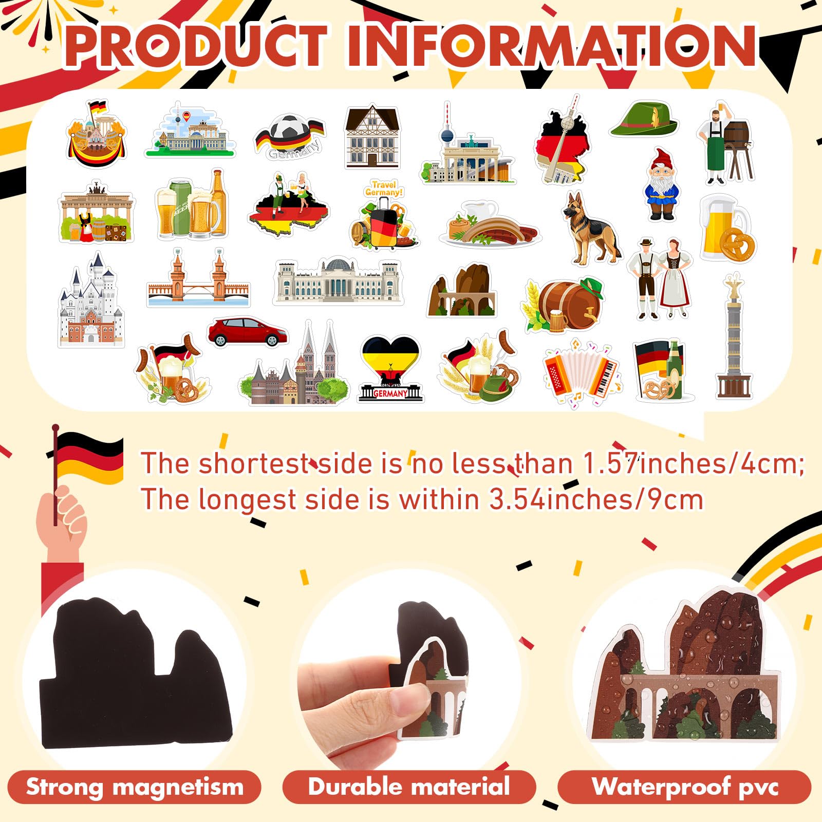 Konohan 30 Pcs Germany Souvenirs Gifts Germany Magnet for Refrigerator Country City Magnetic Refrigerator Stickers for Home Decoration