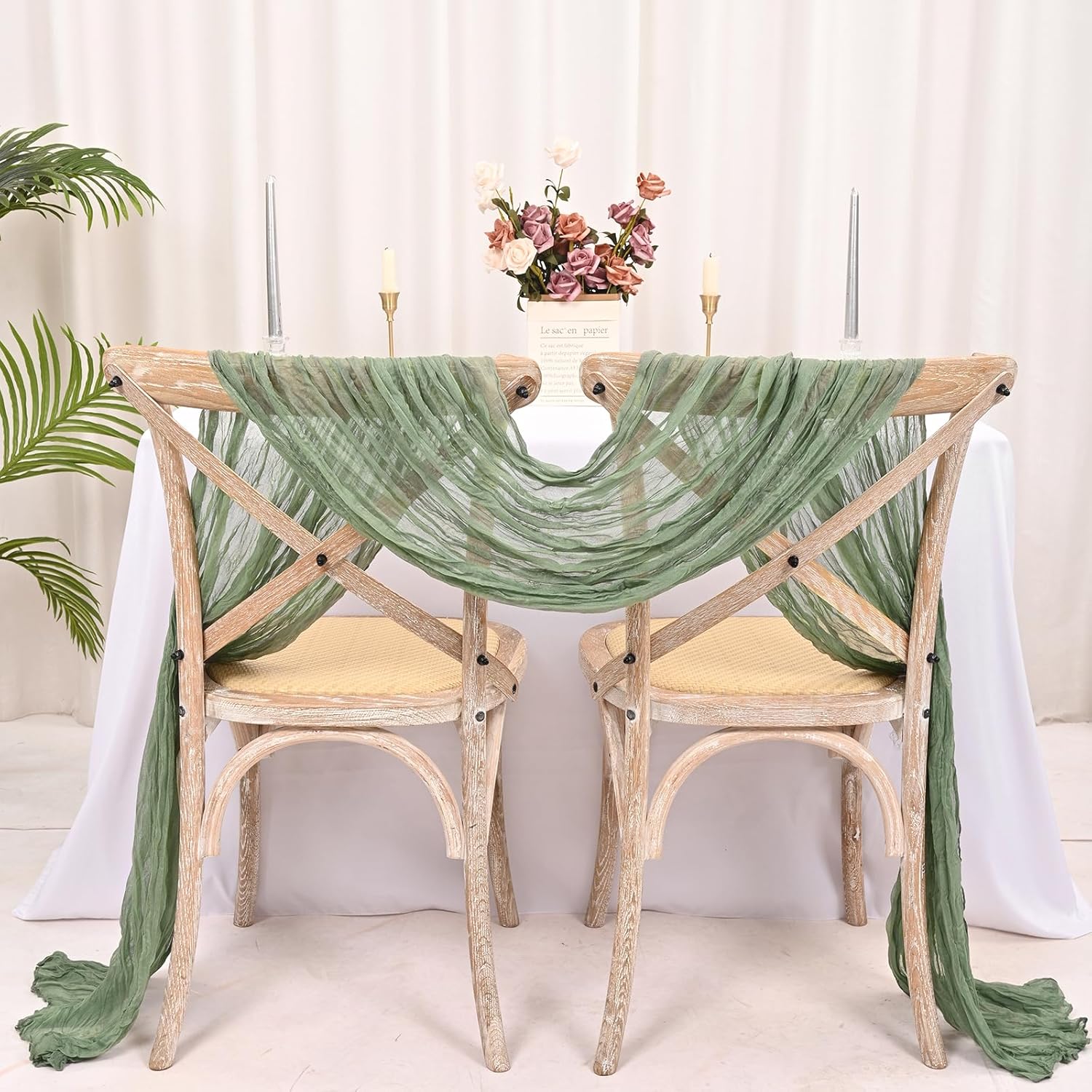 25 Pack Sage Green Cheesecloth Table Runner 17 x 108 Inch Fall Thanksgiving Boho Rustic Farmhouse Gauze Cheese Cloth Runner for Wedding Party Baby Shower Home Decor Holiday Decorations