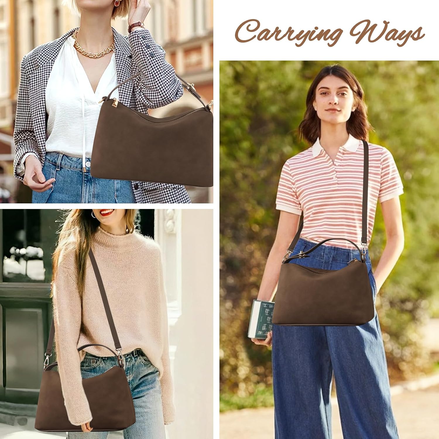 Leather Suede Tote Bags for Women, Brown Suede Purse Handbag Retro Crossbody Bag, Hobo Suede Shoulder Bag Satchels Bag - Image 6