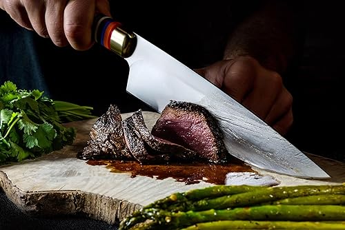 Miniatura 5 de TOUCAN Cuchillo de chef – Cuchillo de cocina de hoja de 8 pulgadas – Cuchillos de acero japonés de alta dureza y mango multicolor – Cuchillos de