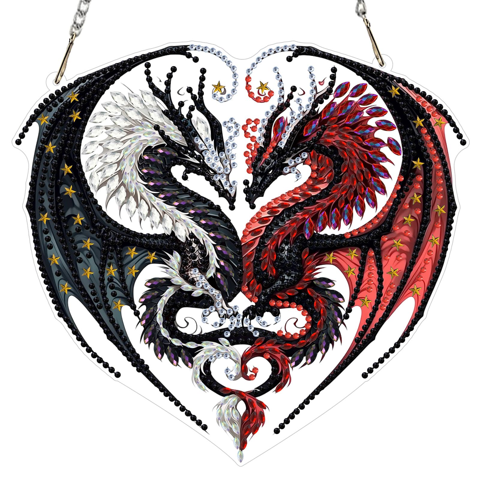 MXJSUA Two Dragons Diamond Painting Art Window Suncatchers, Diamond Art Kits for Adults Hanging Ornaments with Chain, Special Shape Crystal Diamond Pendant Accessories for Decor Gift 20x20cm