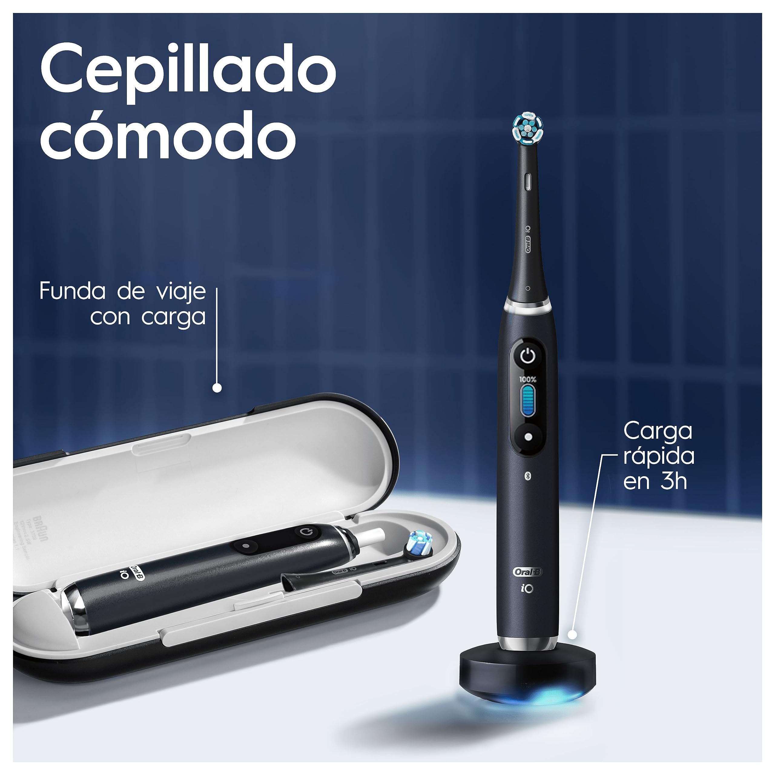 Oral-B iO 9 Cepillo de Dientes Eléctrico con 1 Cabezal, Negro - Cepillo Dental con Sensor de Presión, 7 Modos de Cepillado con Blanqueamiento Dental, Carga Rápida, Estuche Cargador de Viaje
