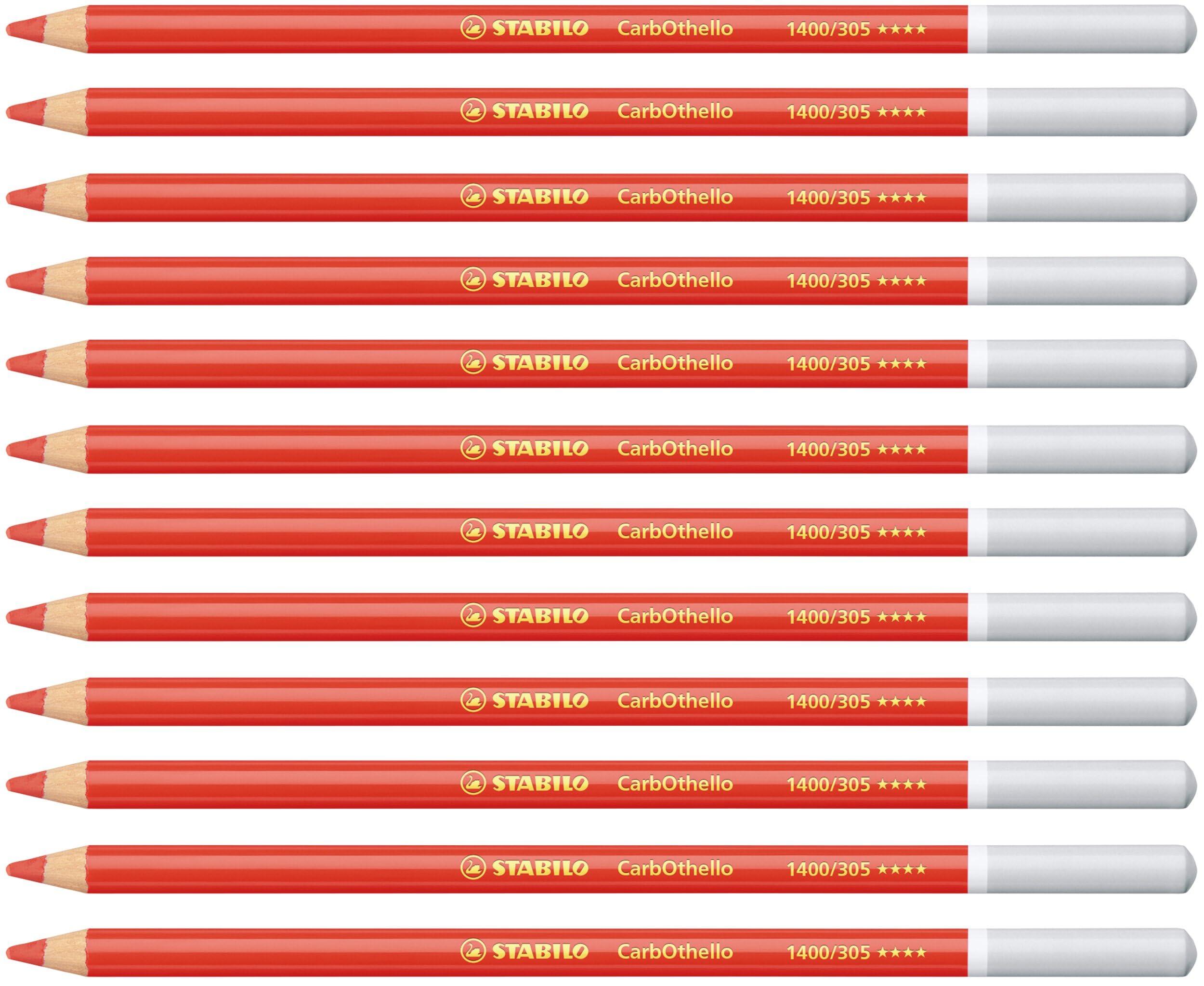 STABILO CarbOthello - Chalk-Pastel Pencil - Pack of 12 - Vermilion Red Tone