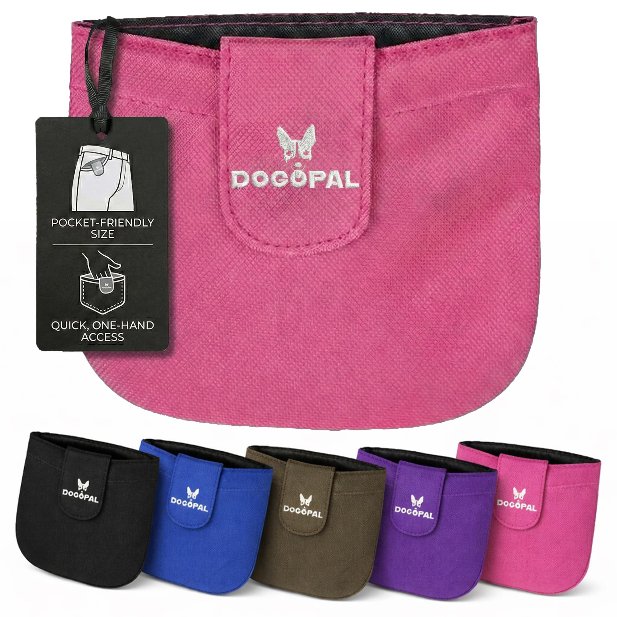 DOGOPAL Leckerlitasche für Hunde mit Magnetverschluss, kompakter Leckerlibeutel für Hundetraining, schmaler Futterbeutel für die Hosentasche (Rosa)
