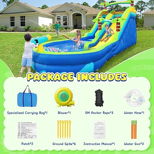 Miniatura 3 de Tobogán acuático de grado comercial para niños y adultos, tobogán acuático inflable gigante con soplador húmedo y seco, combo de PVC duradero,