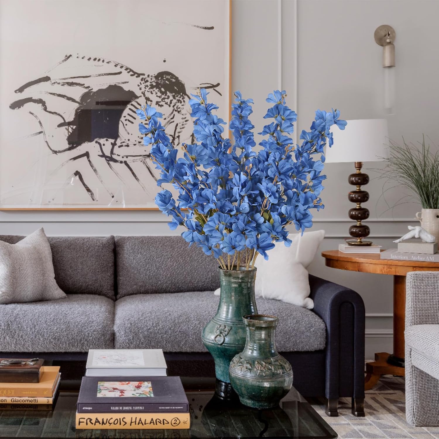 IPOPU Blue Delphinium Artificial Flowers 5 Pcs Silk Larkspur Royal Blue Flowers Artificial Snapdragon for Tall Vase Wedding and Engagement Anniversary Arrangement - Image 4