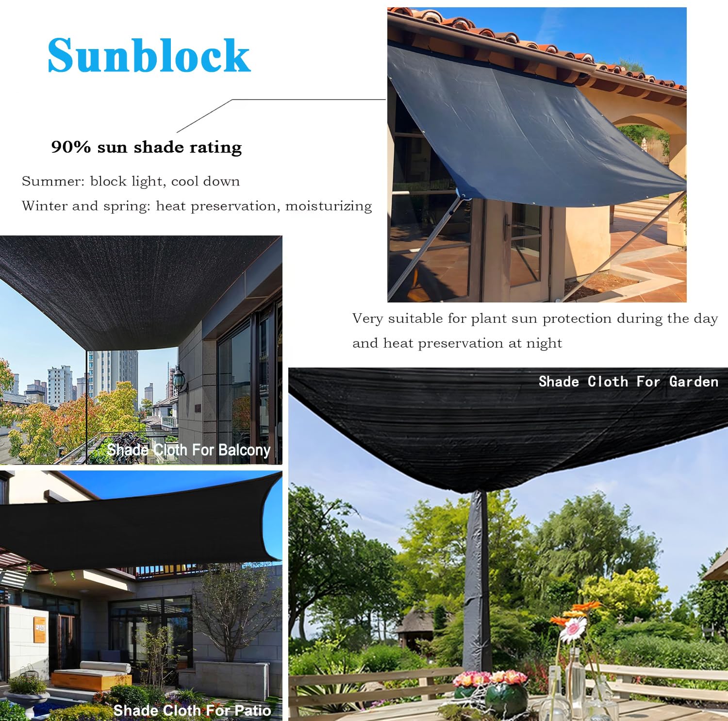 2,4X2,4M Schattennetz Schwarz, 90% Schattierungsgrad UV-stabilisiert, Schattiernetz Schattentuch für Pflanzen Gemüse Gewächshaus, Schattiergewebe Sonnenschutz für Garten Terrasse Pergola