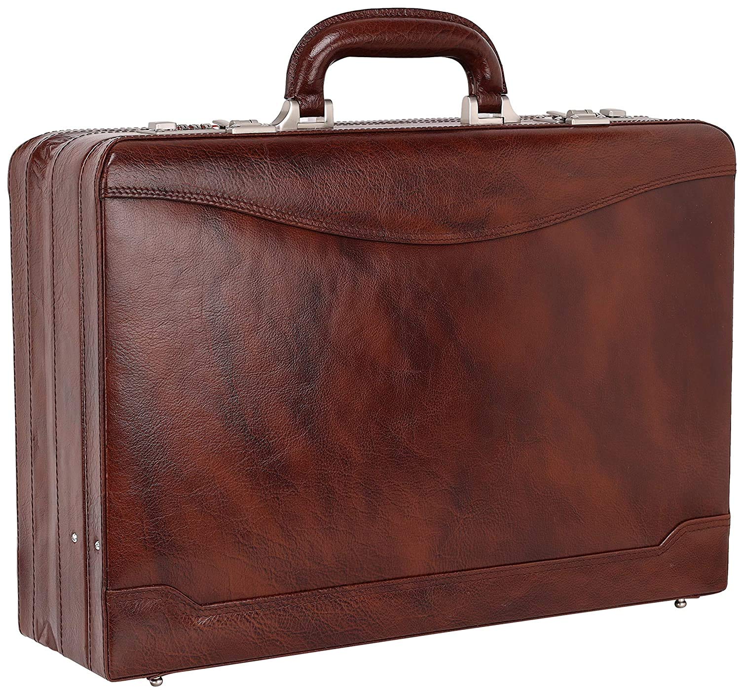 Reo Leather Briefcase Bag for Men |15.6'' Laptop Compartment| |Expandable Features| |High Security Combo Number Lock| Color (Brown