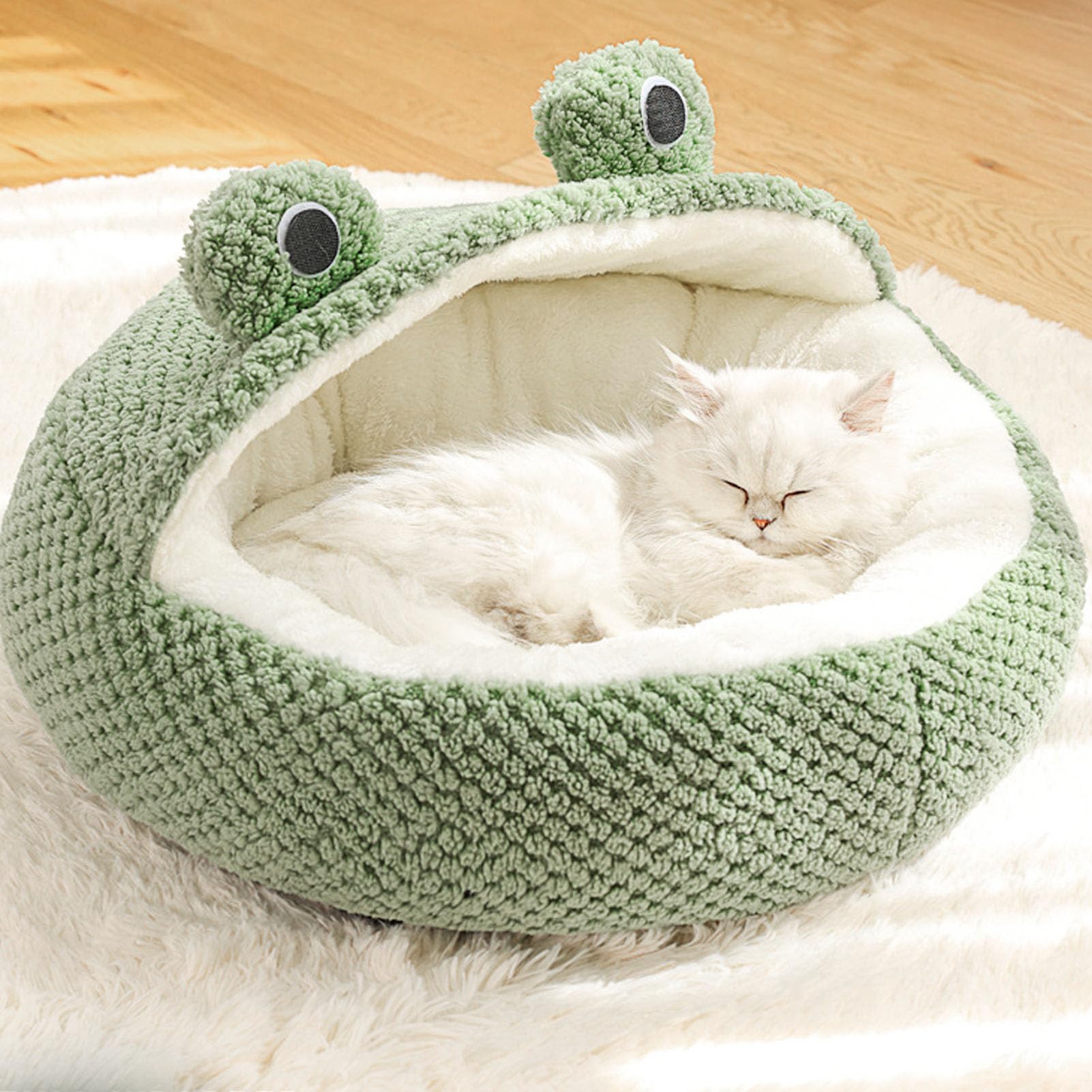 Niedliches Katzenbett, Froschform Bequemes Flauschiges Katzenbett, Wärmebett für Katzen | Waschbares Katzenbett | Rundes Katzenbett | Gemütliches Katzenbett für Alle Jahreszeiten