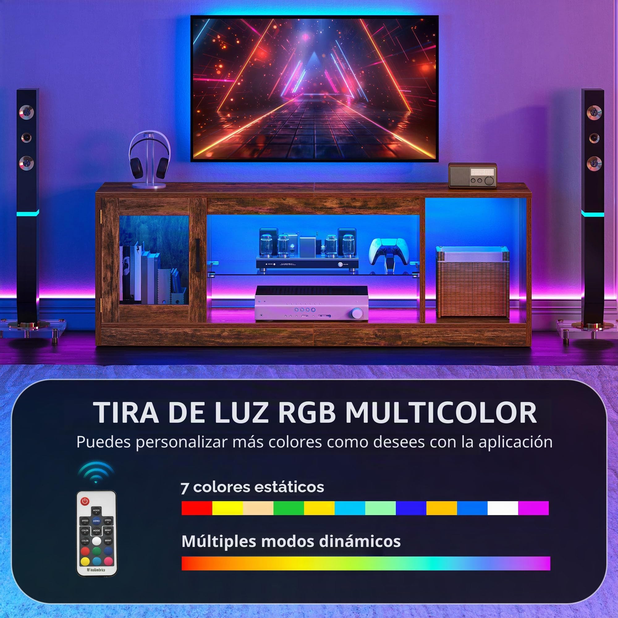 YITAHOME 148 cm Mueble TV para televisores de hasta 65 Pulgadas con 7 Luces led RGB 22 en Modo, Centro de Videojuegos, Sala de Estar y Dormitorio