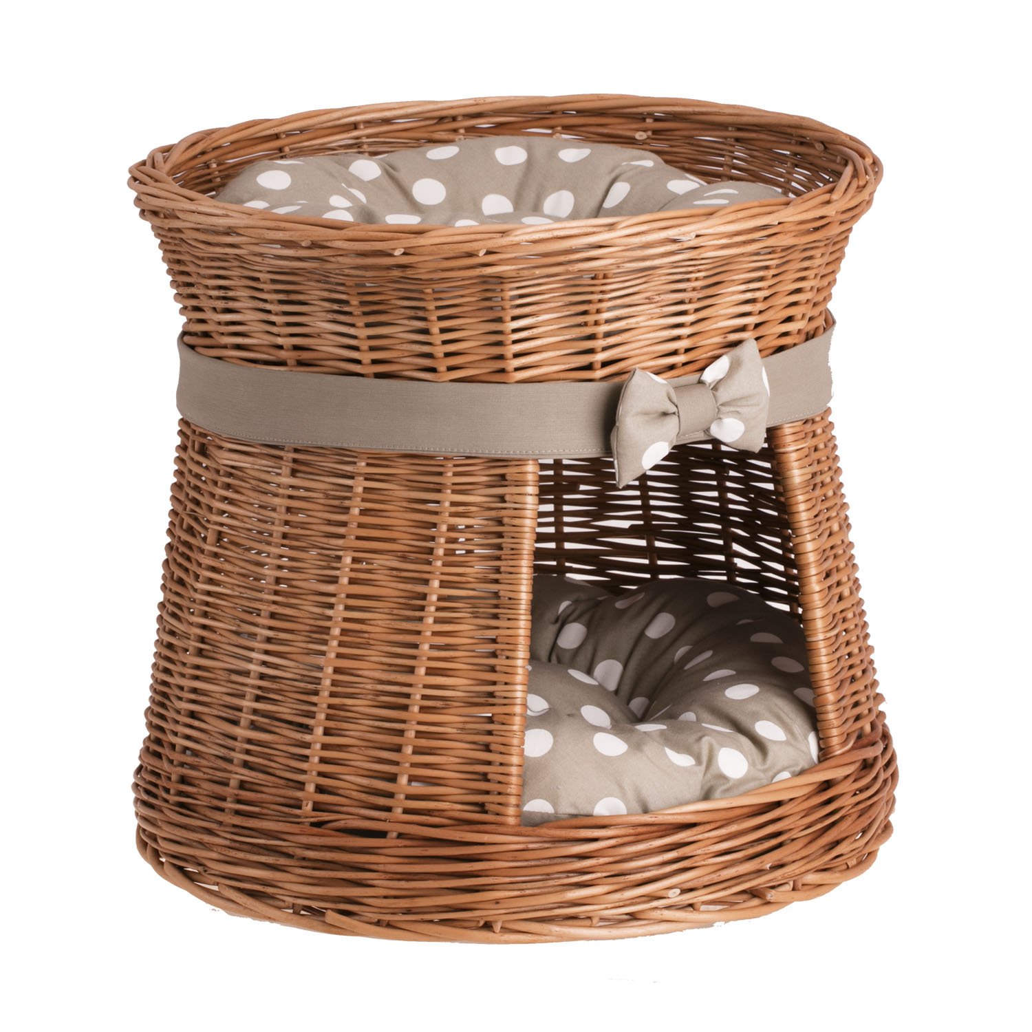 e-wicker24 Cuccia Gatto Vimini a 2 piani Naturale Cuccia Gato Interno Cesta per Cani Fatto a Mano Letto per Cani Lettini per Cane con 2 Morbidi Cuscini Letto per Animali
