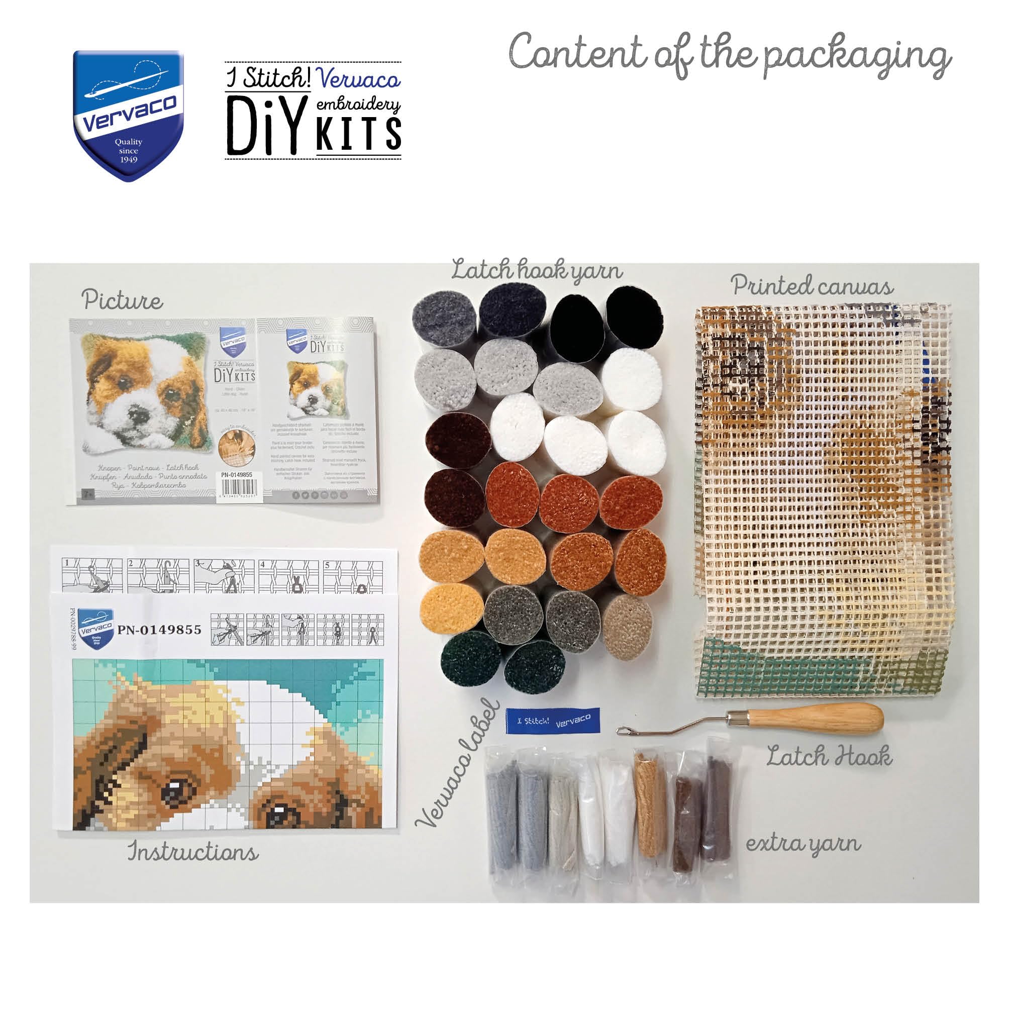 Vervaco Kit Cojin Gancho De Pestillo Cojin Decorativo PERRO DIY Manualidades Adultos Set Creativo Regalo Bordado Kit Principiantes ca. 40 x 40 cm Latch Hook Embroidery