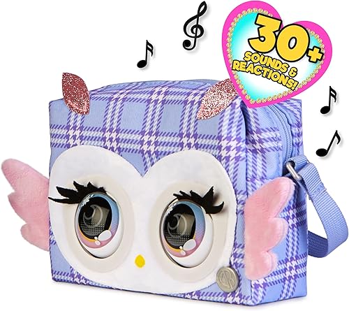 Miniatura 5 de Purse Pets, Print Perfect Hoot Couture Owl, juguete interactivo para mascotas y bolsa de hombro con más de 30 sonidos y reacciones, juguetes para
