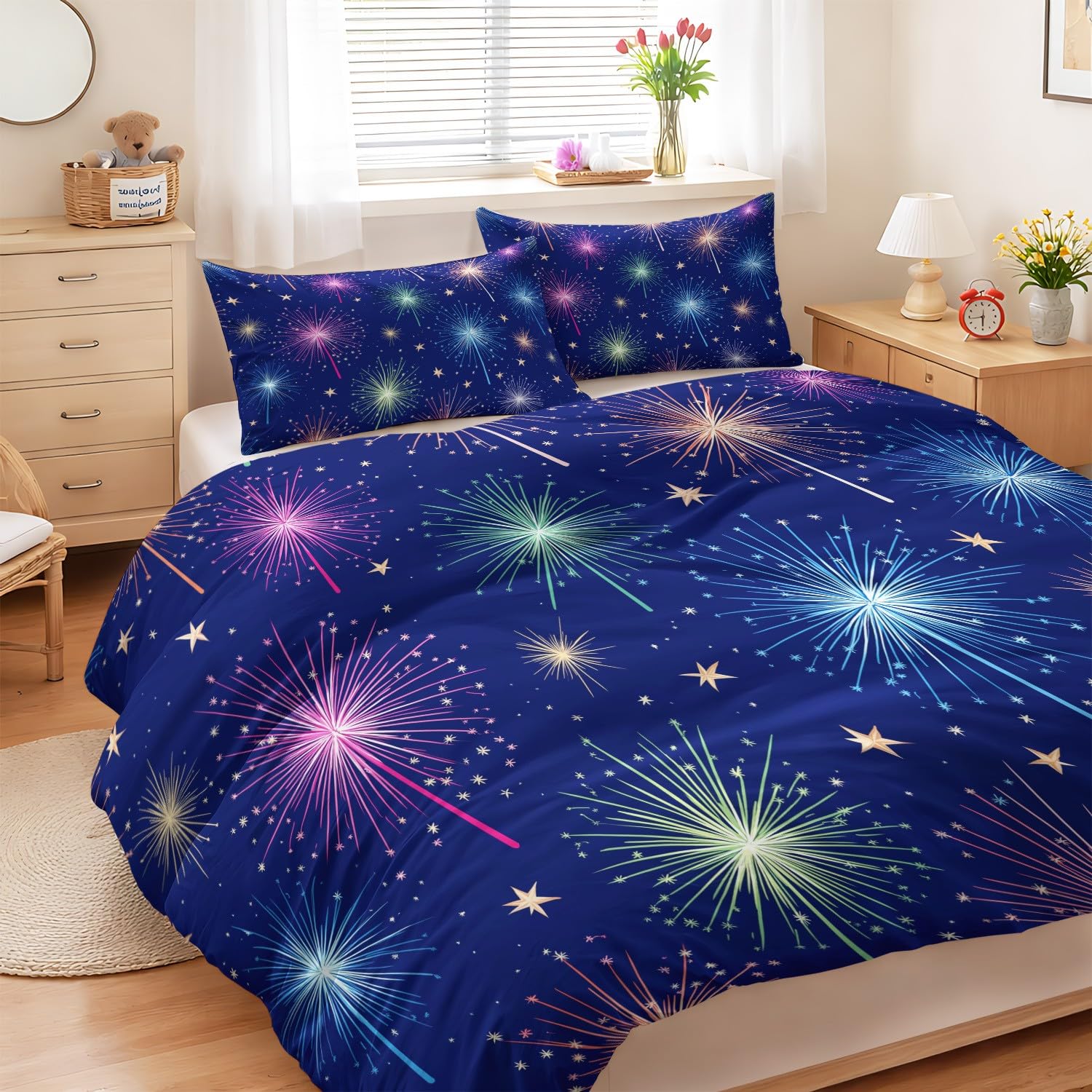 Generisch Bettwäsche Set 200 x 220 cm 3teilig Romantisch Bunt Blühend Feuerwerk, Weicher Mikrofaser-Bettbezug mit Kissenbezug Wendebettwäsche Deckenbezug, Erwachsenengrößen, Blau Traumhaft