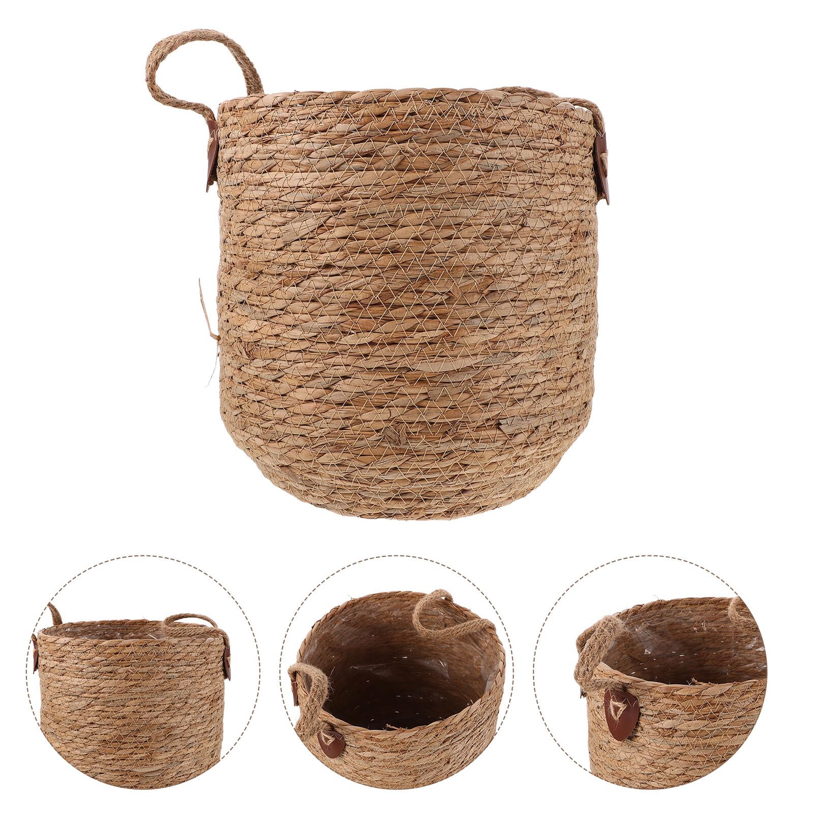 Panier à Fleurs en Tressée Fait Main Cache-Pot Rond Petit Format 27 CM avec Doublure Jardinière D’Intérieur Stable et Respirante pour Salon Balcon et Bureau