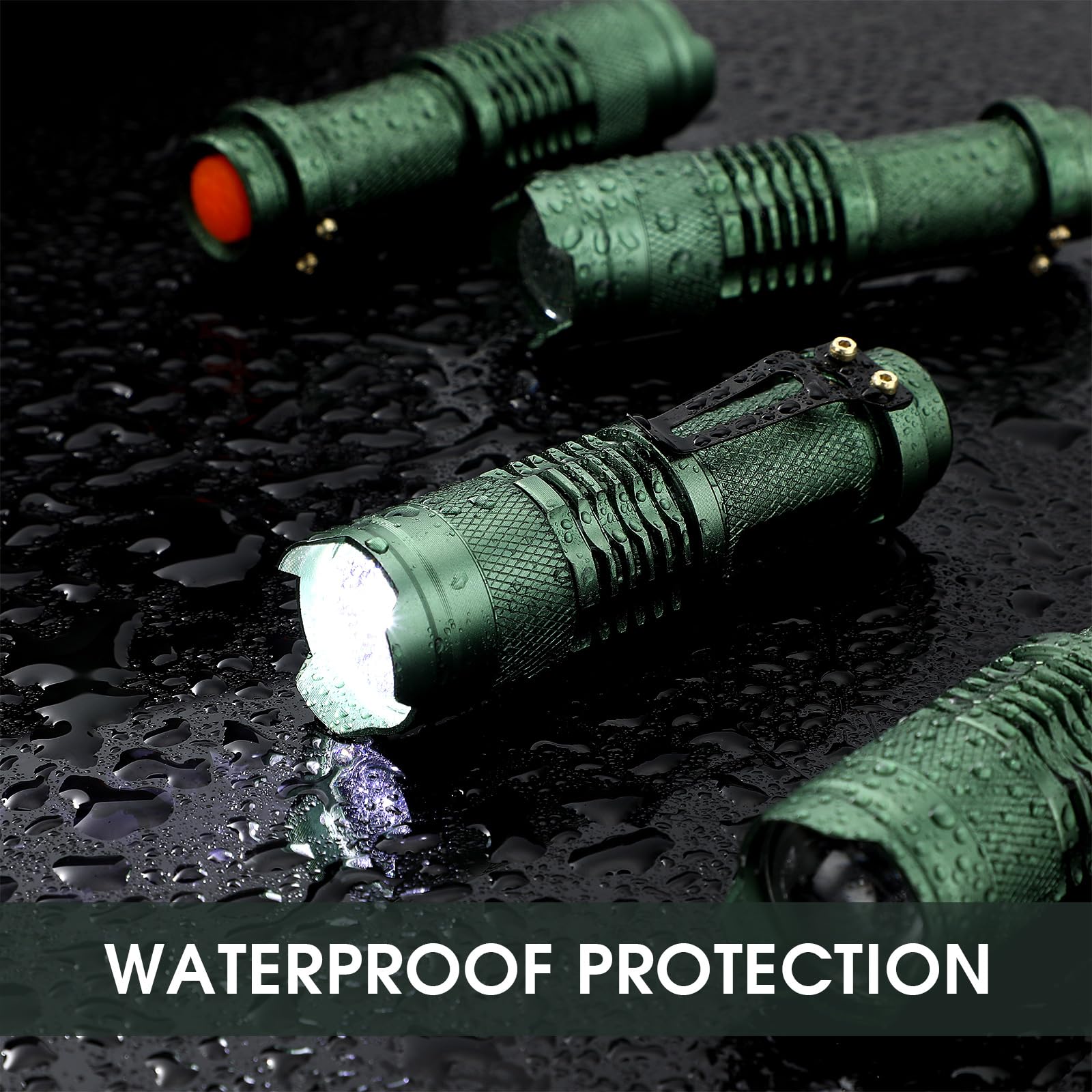 Fumete 20 linternas LED mini 3 modos, linternas tácticas pequeñas resistentes al agua, lámpara táctica de bolsillo, enfoque ajustable, linterna con zoom para interiores y exteriores (verde oscuro)
