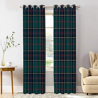Shrahala Tartan Plaid Blackout Window Curtains, Green Scottish Fabric Ki...