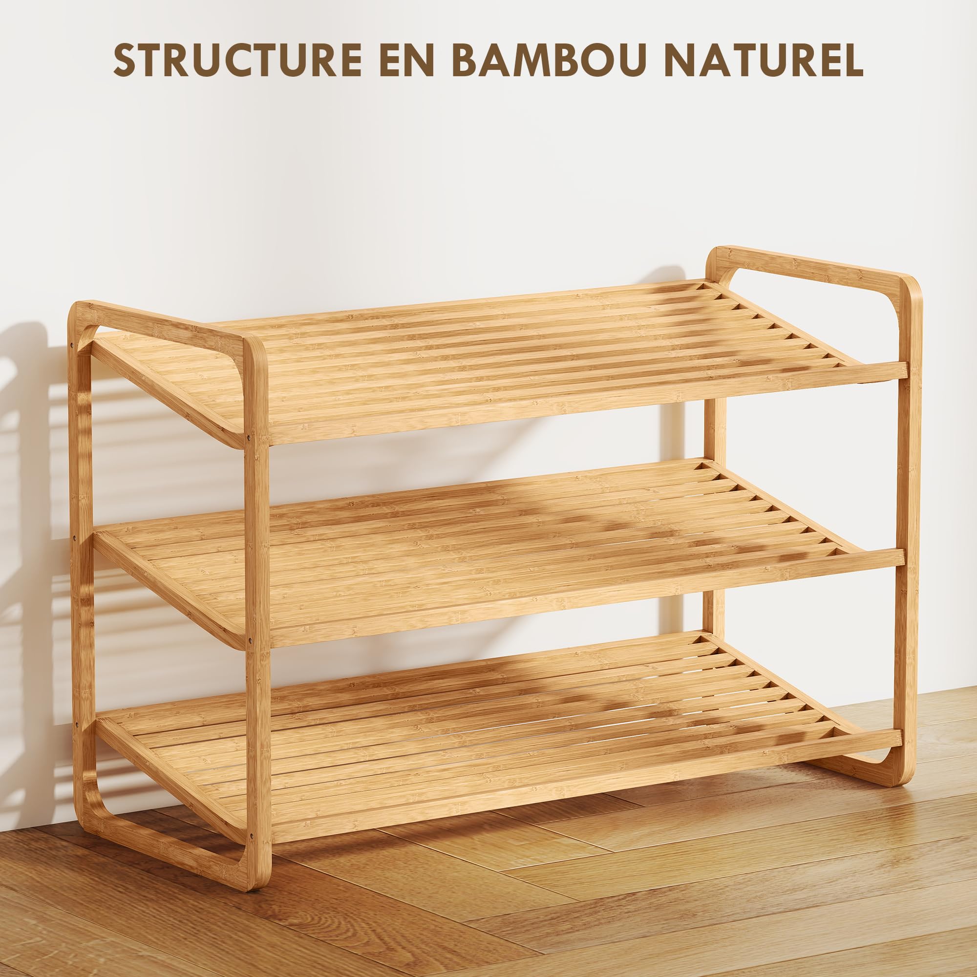 HOMCOM Étagère à Chaussures en Bambou à 3 Niveaux 76 x 33 x 50,8 cm
