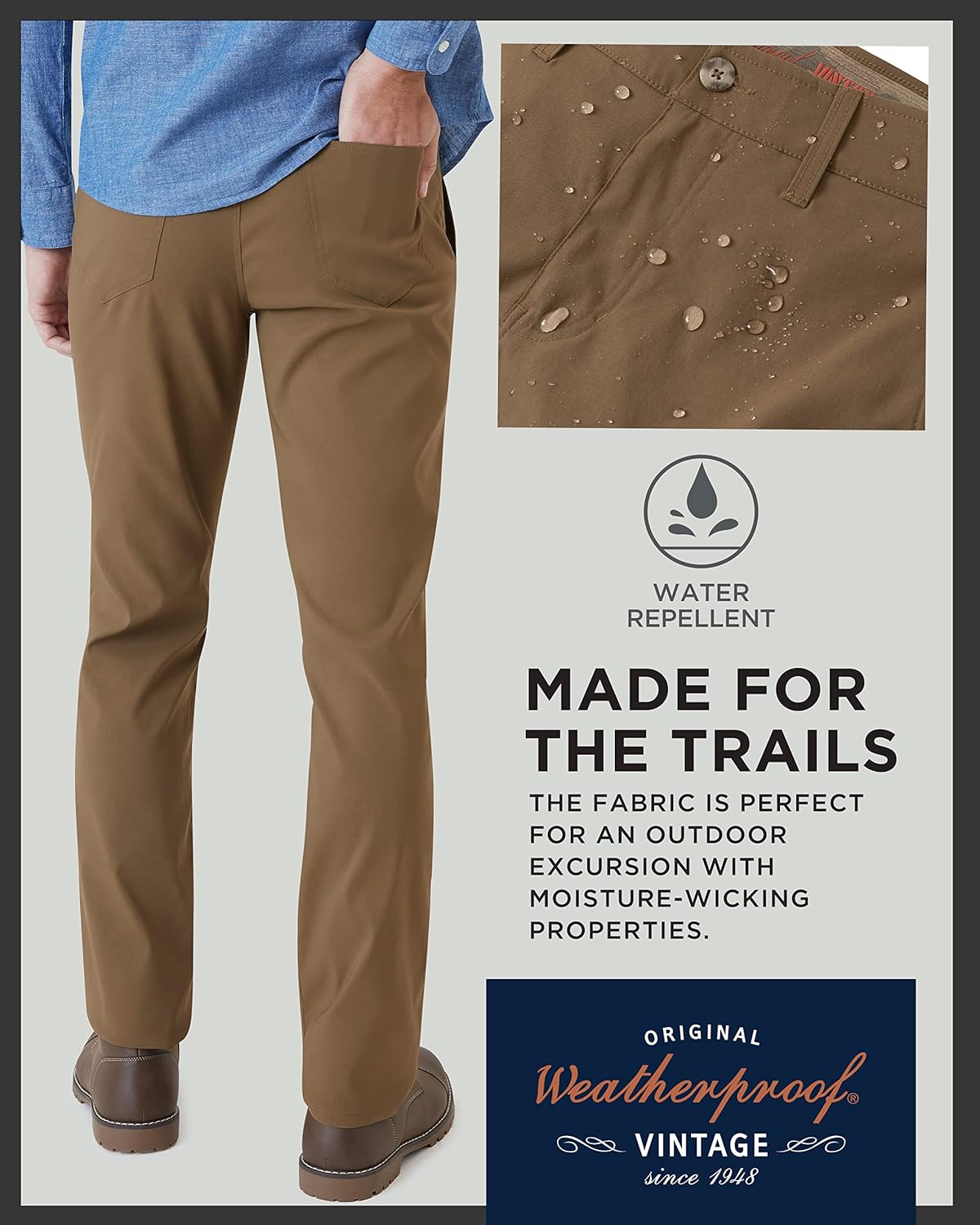 Weatherproof vintage men s regular fit excursion pants ultra stretch  casual flat front chino