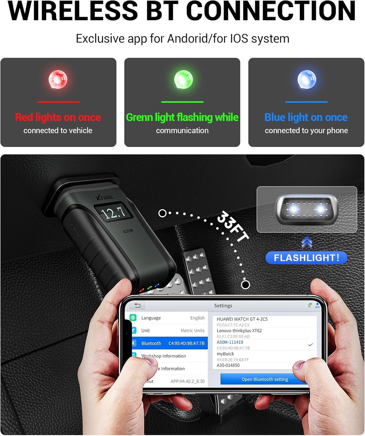 XTOOL Anyscan A30M OBD2 Scanner Kit, 2026 Wireless Bidirectional Scan Tool with Free Updates, 26 Resets, Live Data, All System Car Scanner Diagnostic Tool for iOS & Android, CANFD & FCA AutoAuth