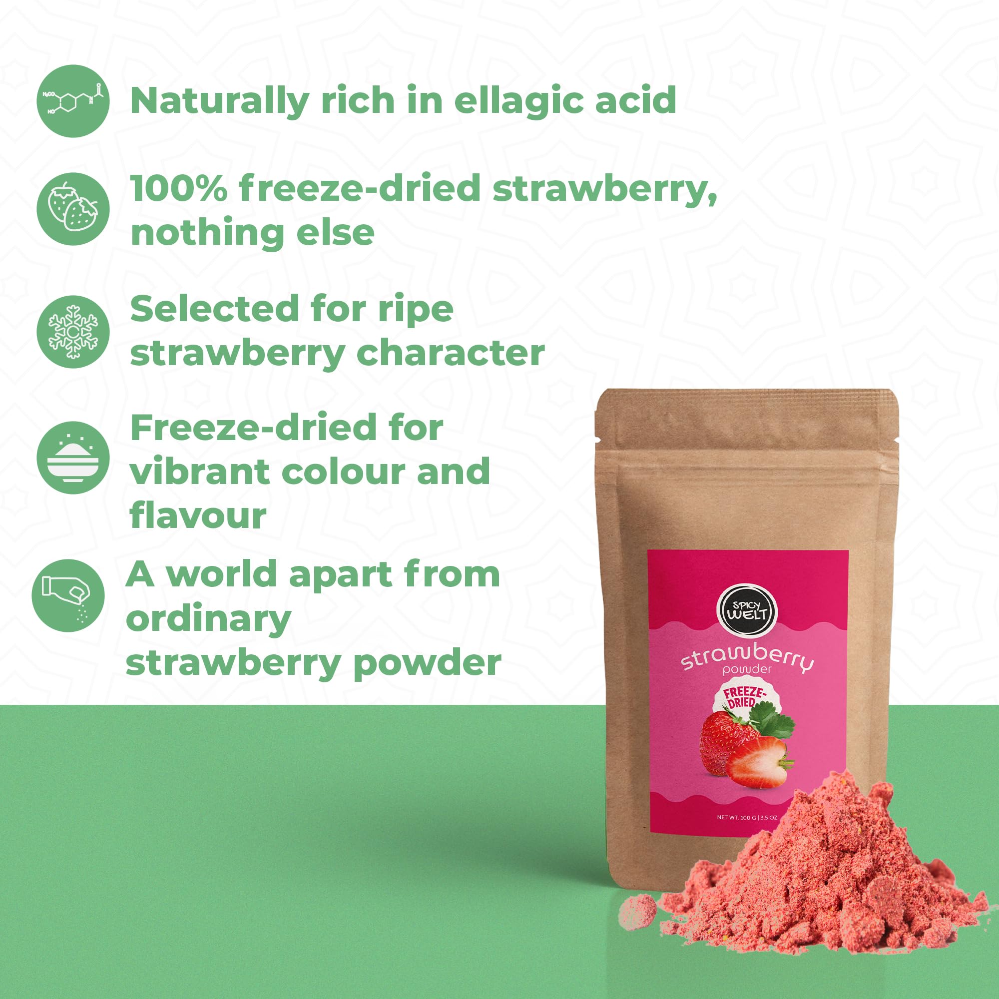 Spicy Welt Polvo de Fresa Liofilizada (100g) – Fresas Molidas Naturales para Batidos y Repostería