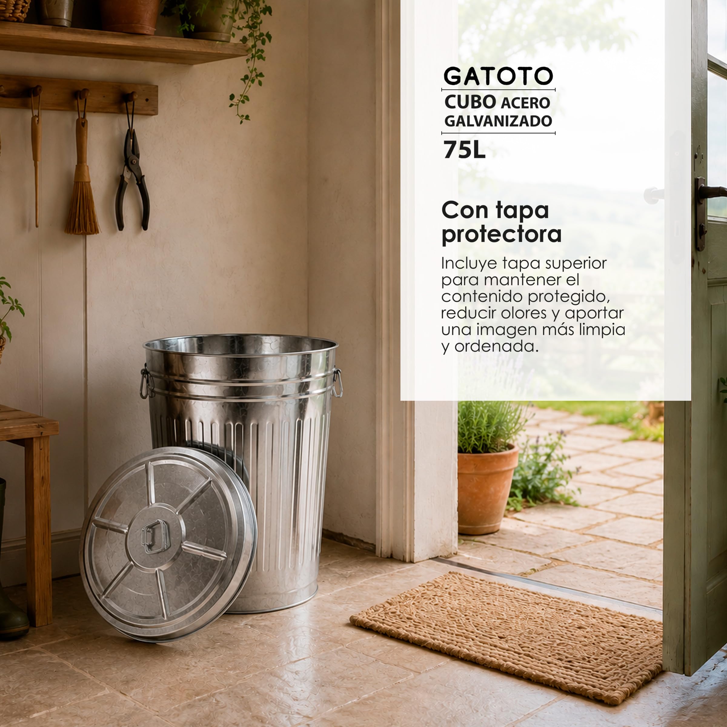 PAMEX - Cubo Basura Galvanizado Con Tapa Gatoto (75l)