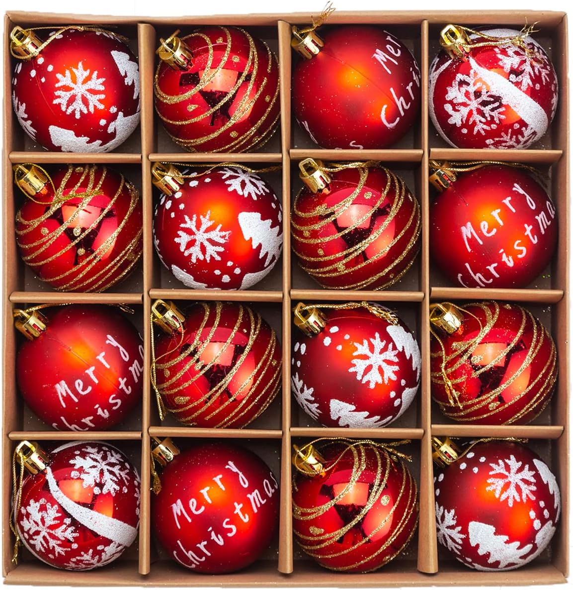 DIYASY 16 Pcs Red Christmas Baubles, 60mm/2.36" Christmas Balls Hanging