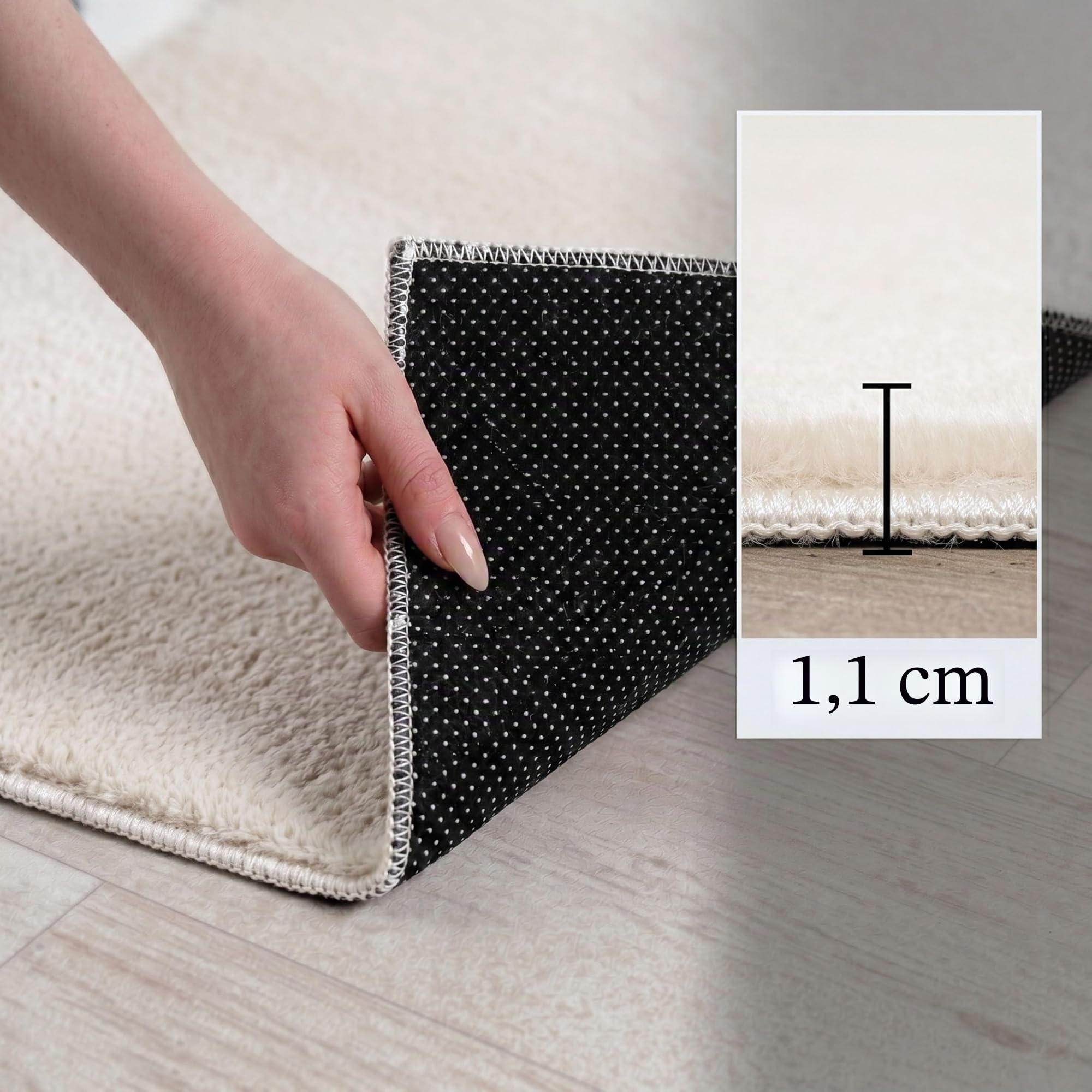 HomebyHome Teppich Creme 200x280 cm Waschbarer Kurzflor Teppich, rutschfest & weich, modernes einfarbiges Design für Wohnzimmer, Schlafzimmer, Küche & Kinderzimmer.