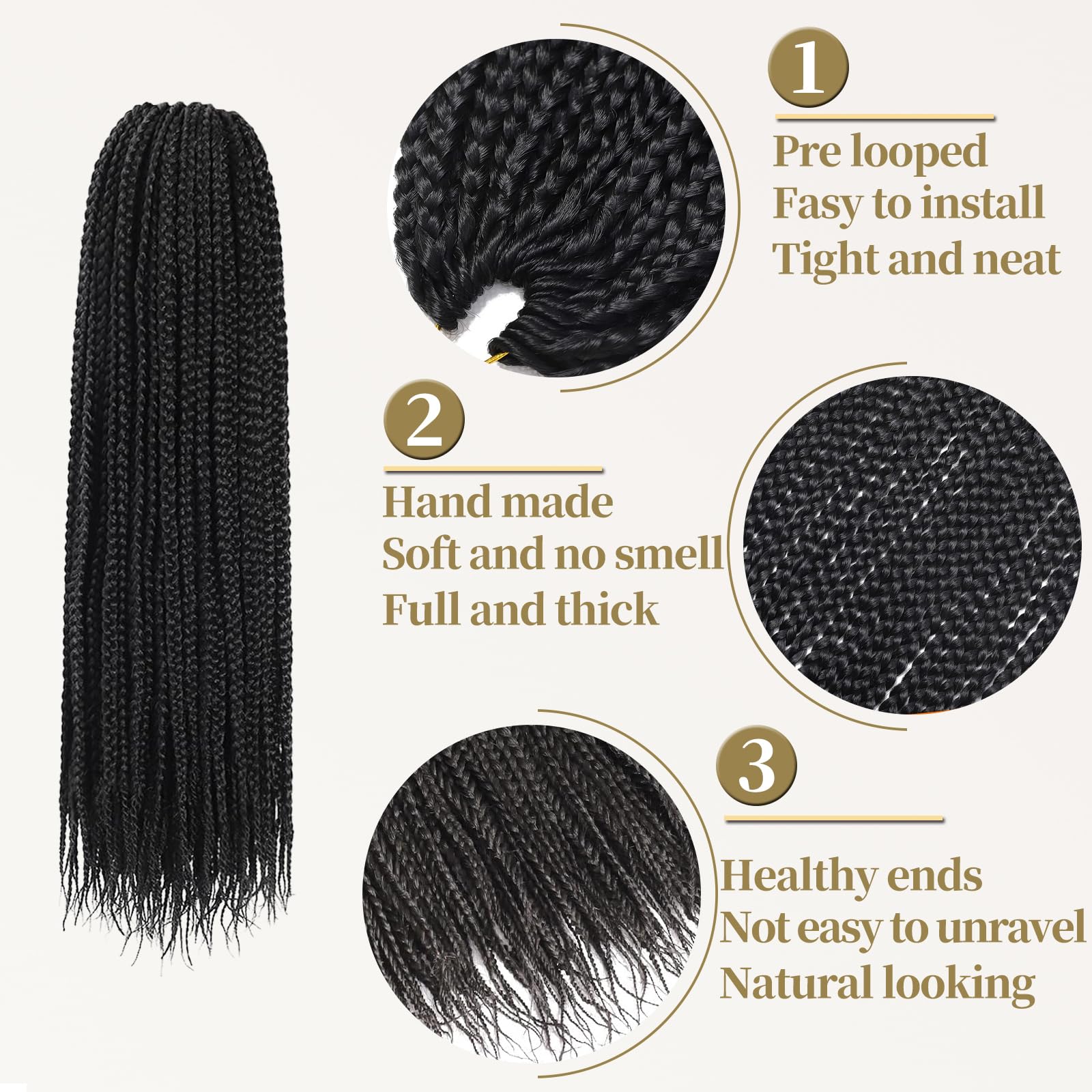 Box Braids Crochet Hair, 14inch Pre Looped Goddess Box Braids Crochet Hair, 6 Packs Braiding Hair Extensions - Image 3