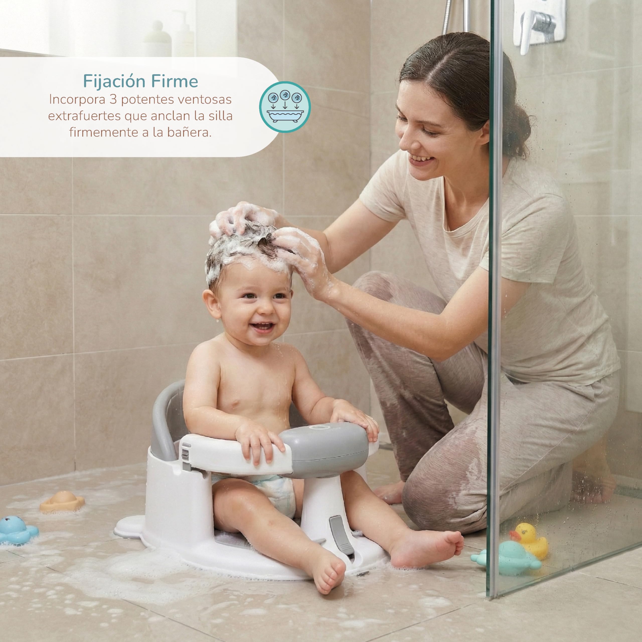 Buddy Baby AquaBebe ergonomiczne, antypoślizgowe i bezpieczne siedzisko kąpielowe z drążkiem do łatwego pozycjonowania dziecka z przyssawkami do mocowania