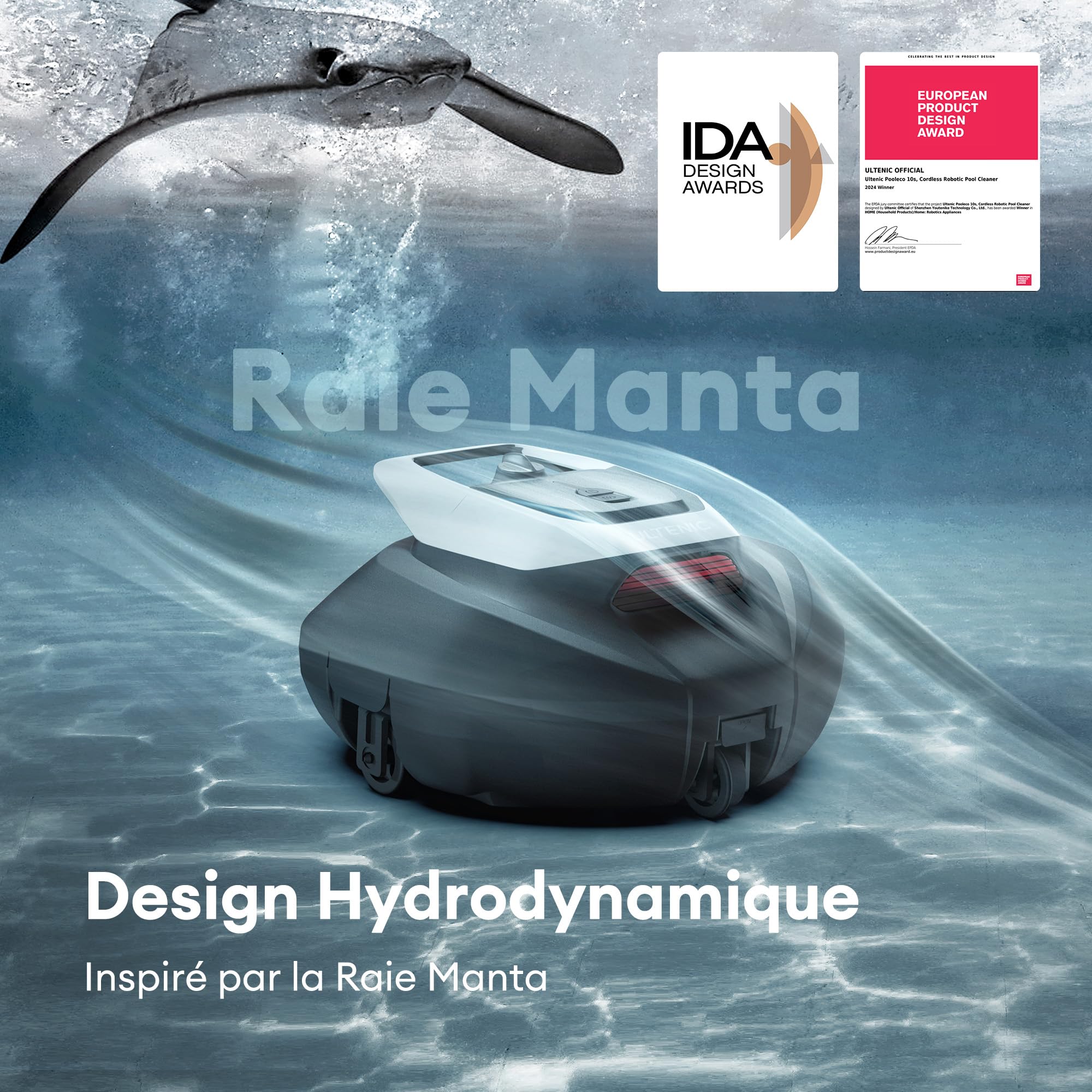 Ultenic Robot Piscine sans Fil, Conception de Récupération sans Crochet, Aspirateur Piscine Automatique Auto Stationnement, Moteurs Doubles, Convient à Une Large Gamme de Piscines