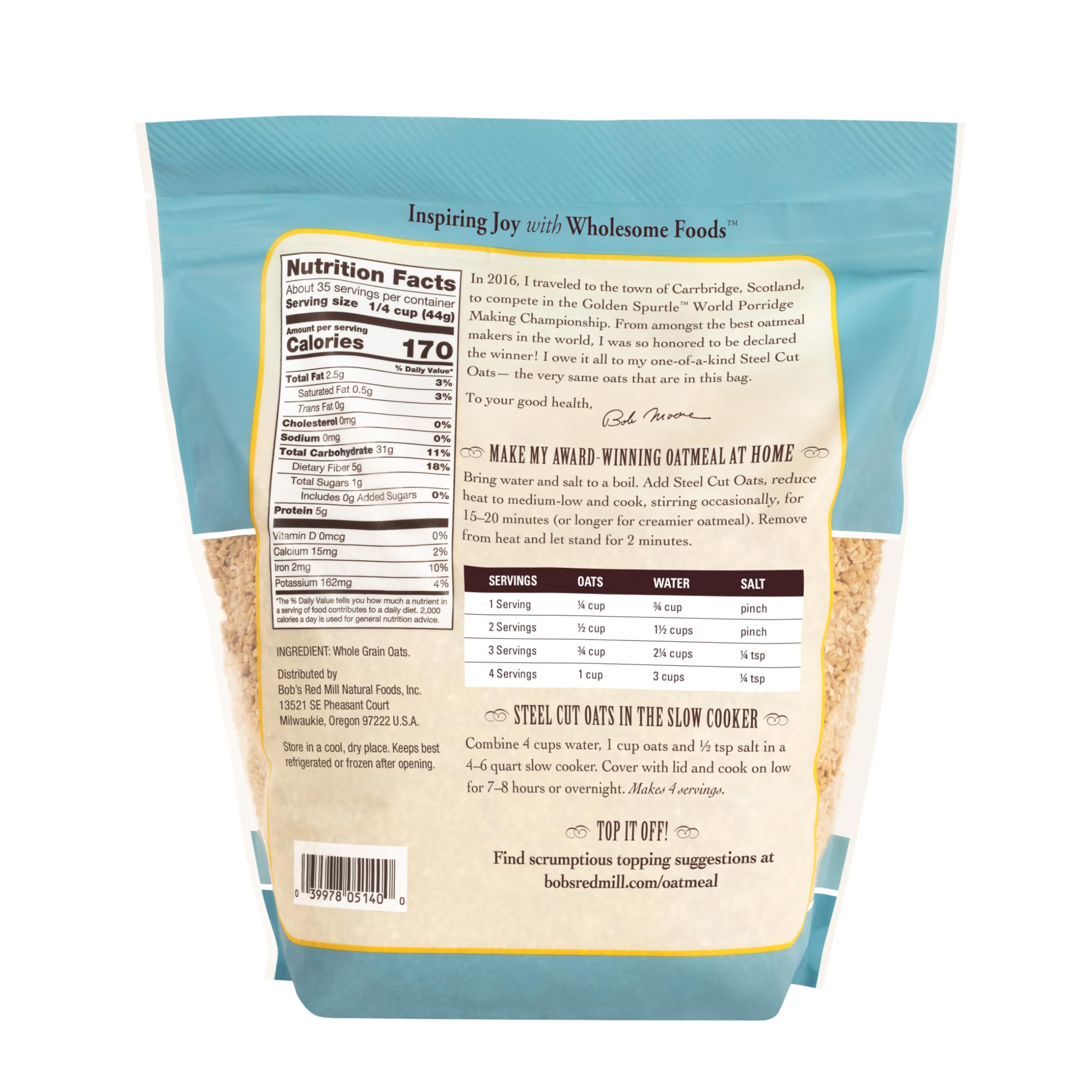 Bob's Red Mill, Avena cortada en acero, 1,53 kg