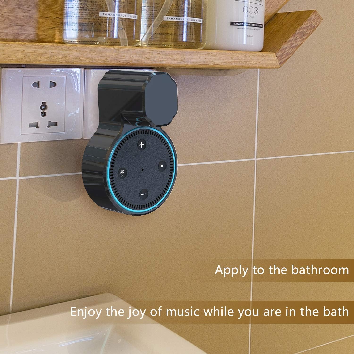 YIHUNION Echo Dot Wall Mount Outlet Holder for 2nd Generation, Hanger Bracket Stand Case for Home Voice Assistants, A Space Saving Solution for Smart Home Speakers Without Messy Wires Screws (Black)