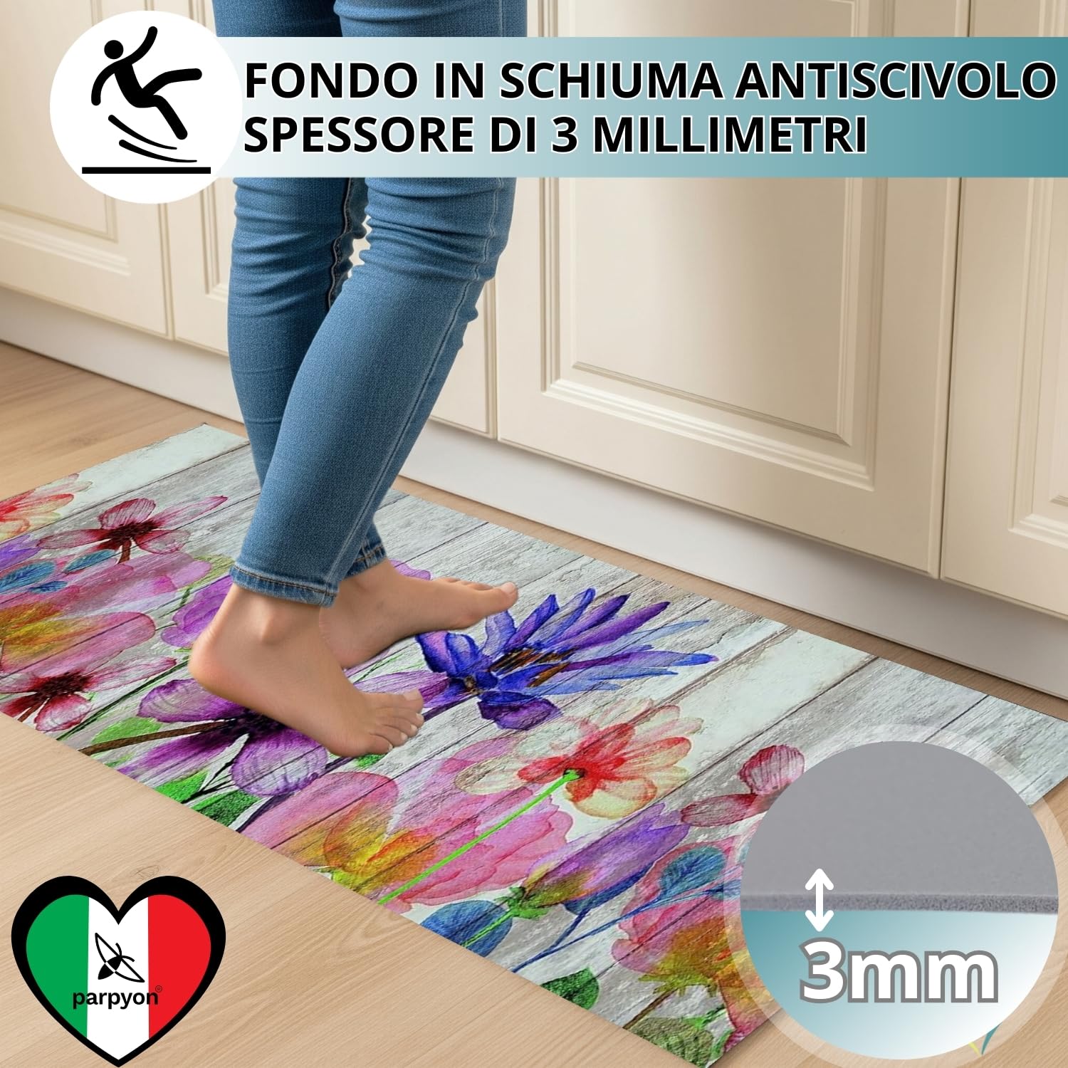 Siunwdiy Tappeto Lungo 4.4 Metri per Cucina Passatoia, Verde Cucina Antiscivolo Passatoia Antimacchia, Tappeti Runner Multiuso Lavabile, Runner Tappeto per Soggiorno Corridoio Entrata ,60X440CM