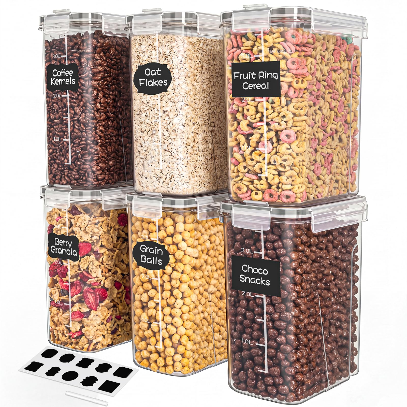 Storivo 6x4L Cereal Storage Containers with Airtight Lids BPA-Free Set