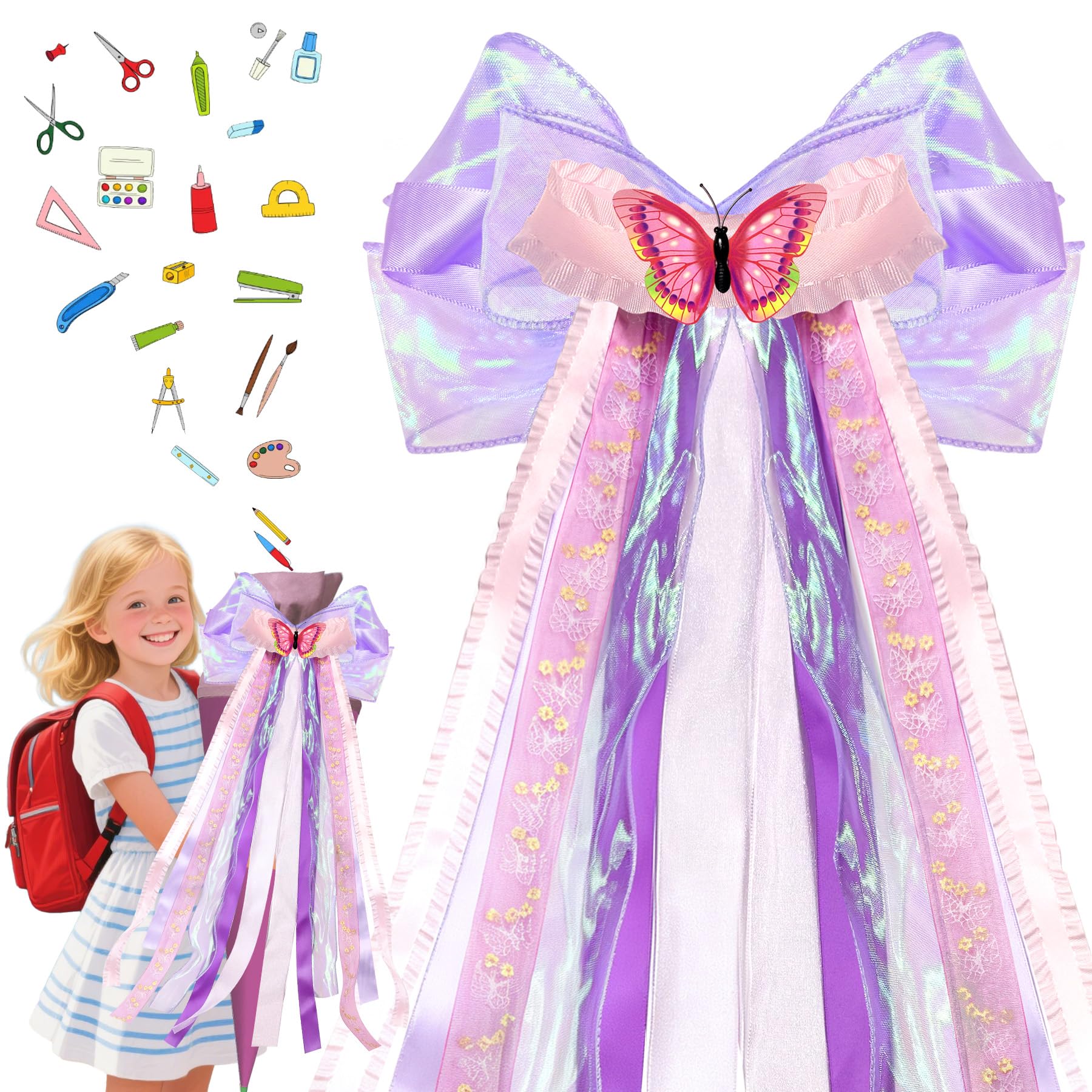 TZEKING Schultütenschleife,60×20cm Zuckertüten Schultütenschleife,Schultüte Schleife Zuckertütenschleife Deko,Schultütenschleife Schultüte für Mädchen Junge,Schulanfang Einschulung Deko